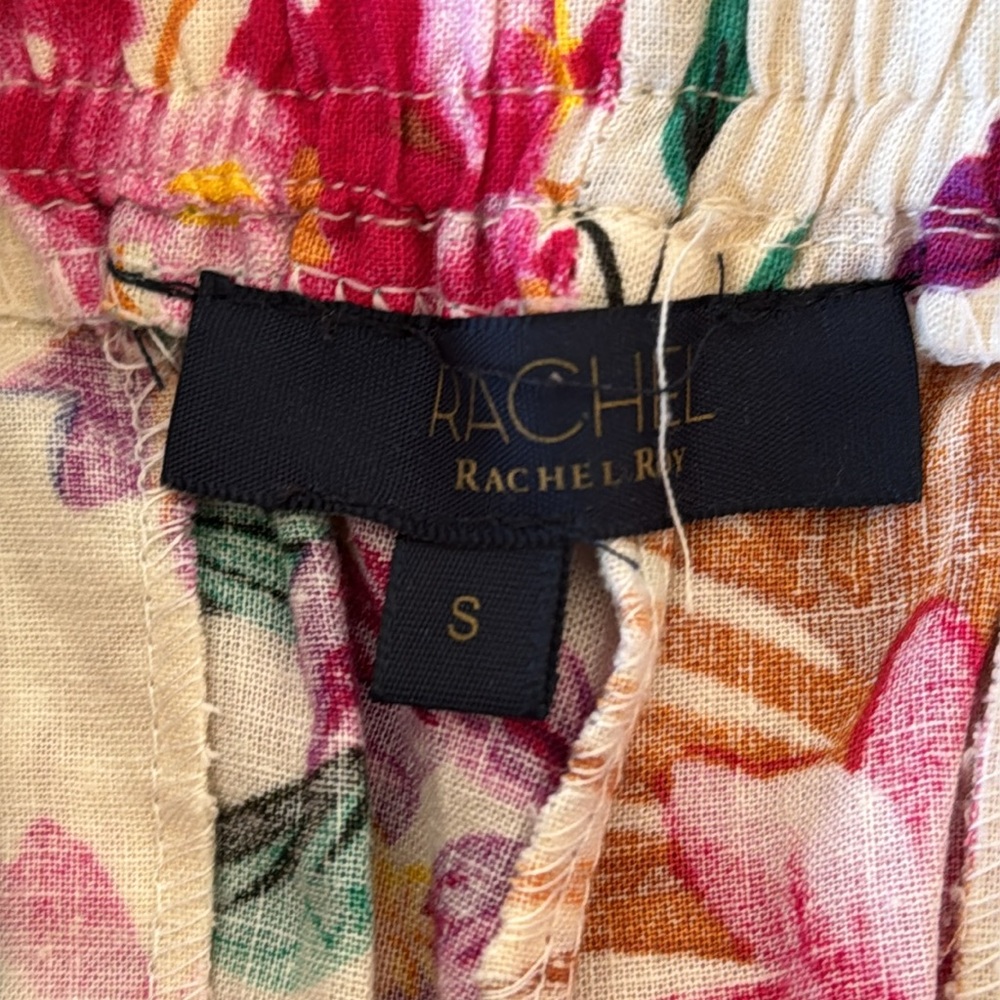 RACHEL ROY shorts size S ivory green pink linen blend elastic waist pockets - Picture 5 of 7